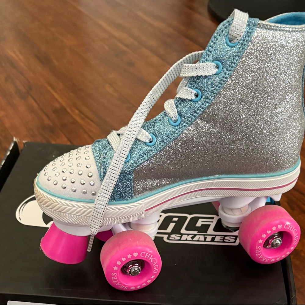 Chicago Skates Silver and Blue Glitter Roller Skates
